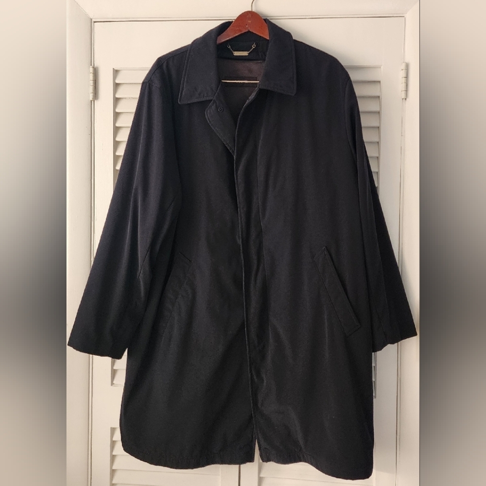 Men's Claiborne Black Trench Rain Winter Coat 42R With Zip Out Lining R16